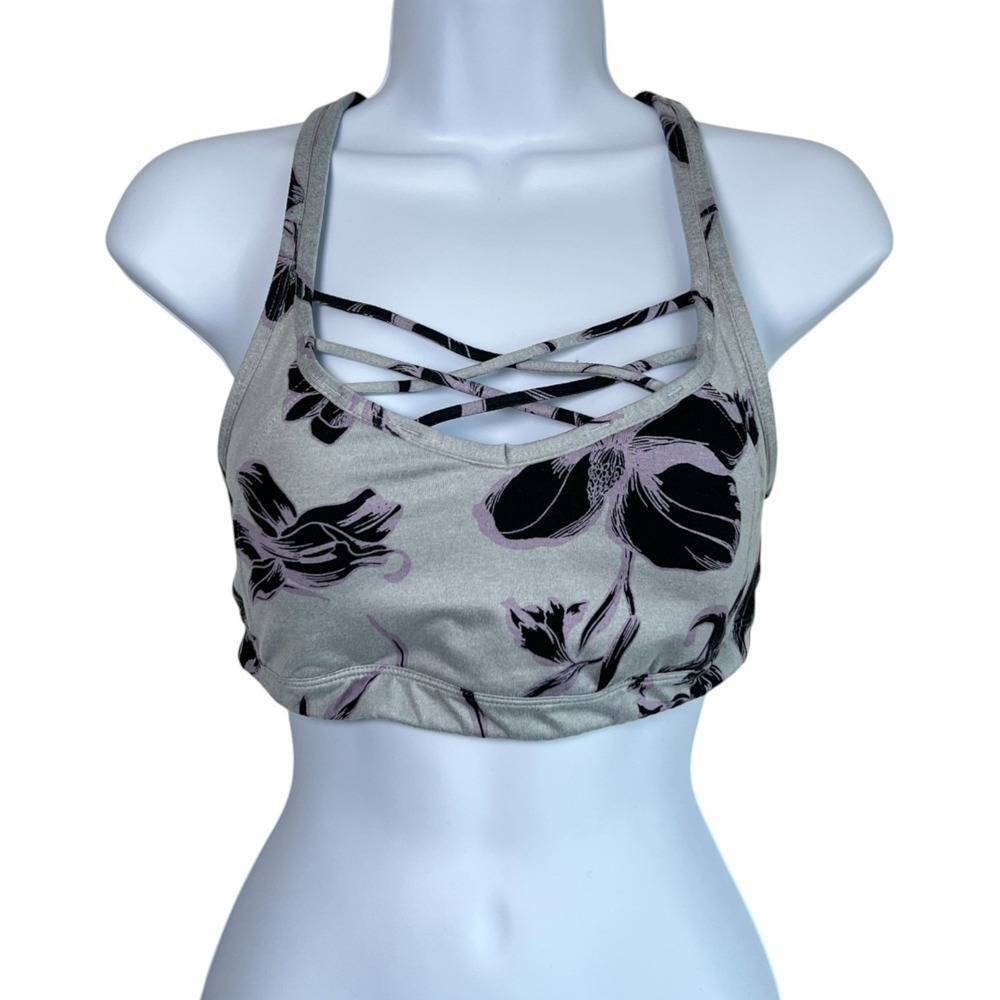 Athleta Womens Mind Over Mat Bra Slate Grey Floral Size S Yoga Athleisure Gym‎